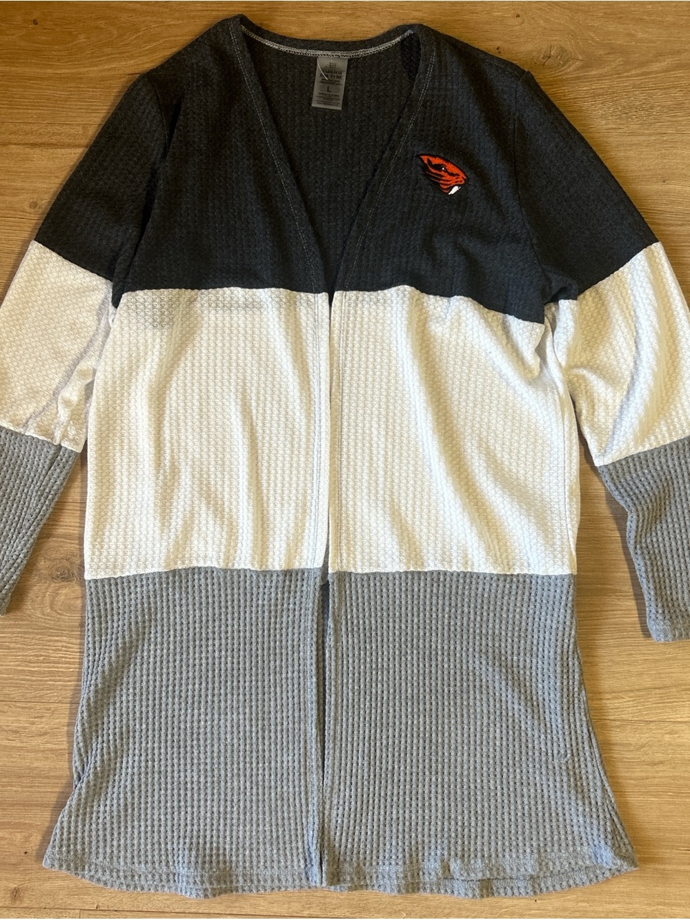 Oregon State Waffle-Knit Cardigan Sweater - Gray/White/Charcoal